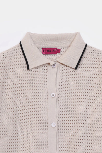 Crochet Knit Button-Front Cardigan - Cougar Clothing