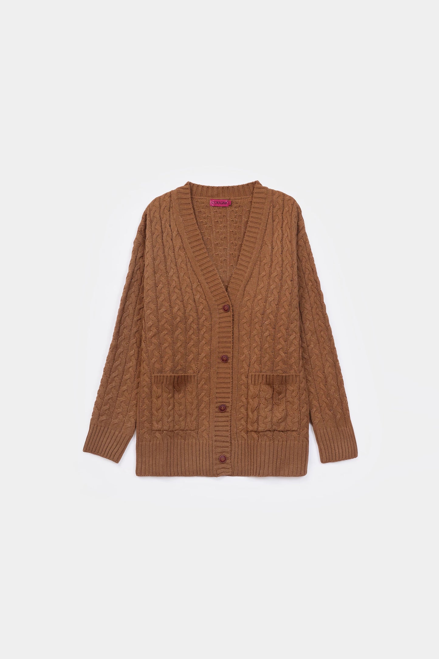 Cable Knit Patch Pockets Cardigan - Cougar Clothing