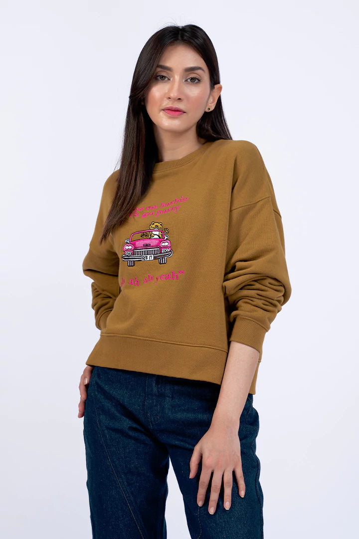 Olive Embroidered Oversized Sweatshirt