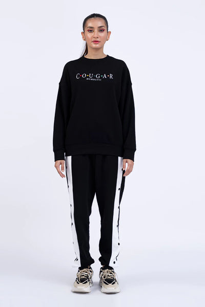 Black Embroidered Oversized Sweatshirt