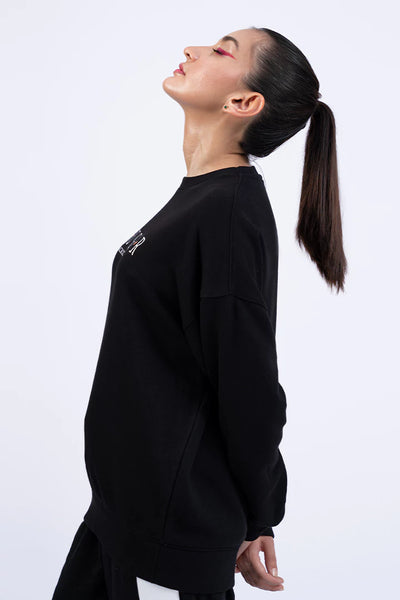 Black Embroidered Oversized Sweatshirt