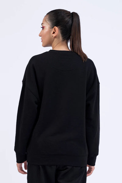 Black Embroidered Oversized Sweatshirt