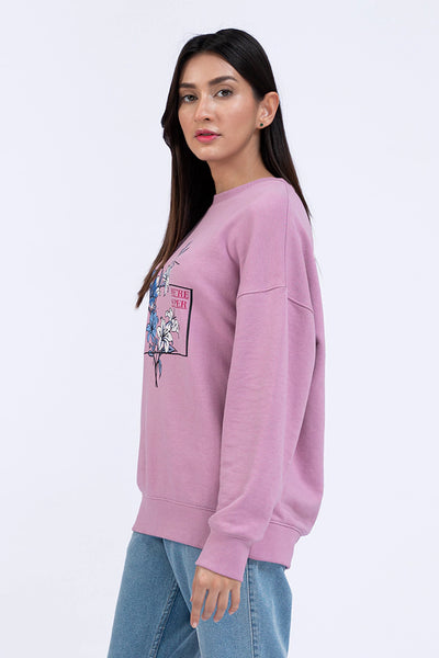 Lilac Drop Shoulder Graphic Sweatshirt