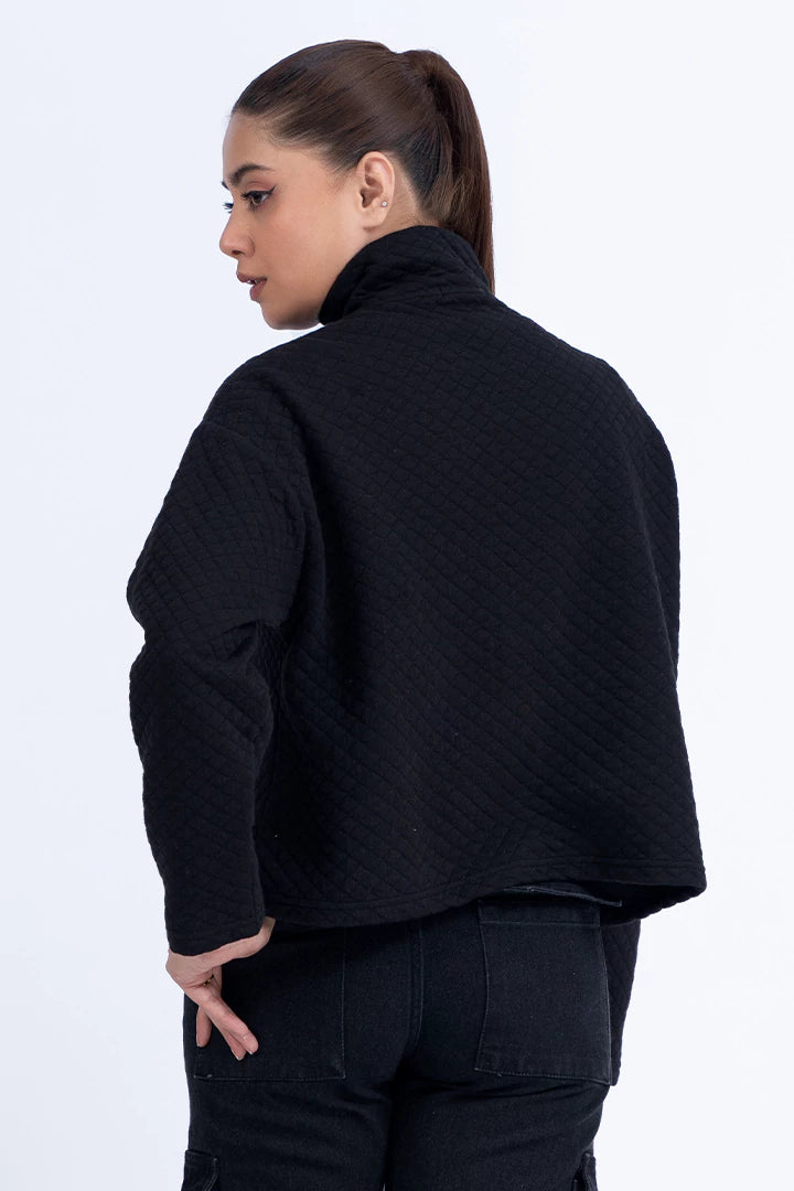 Buy Black Cropped Half Zipper Sweatshirt for Women