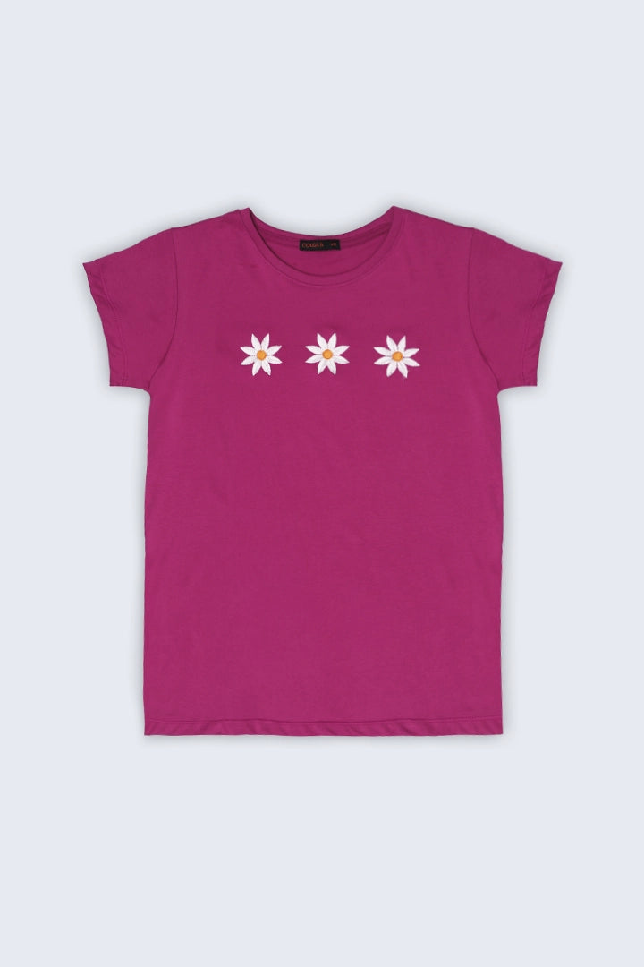 Magenta Embroidered T-Shirt