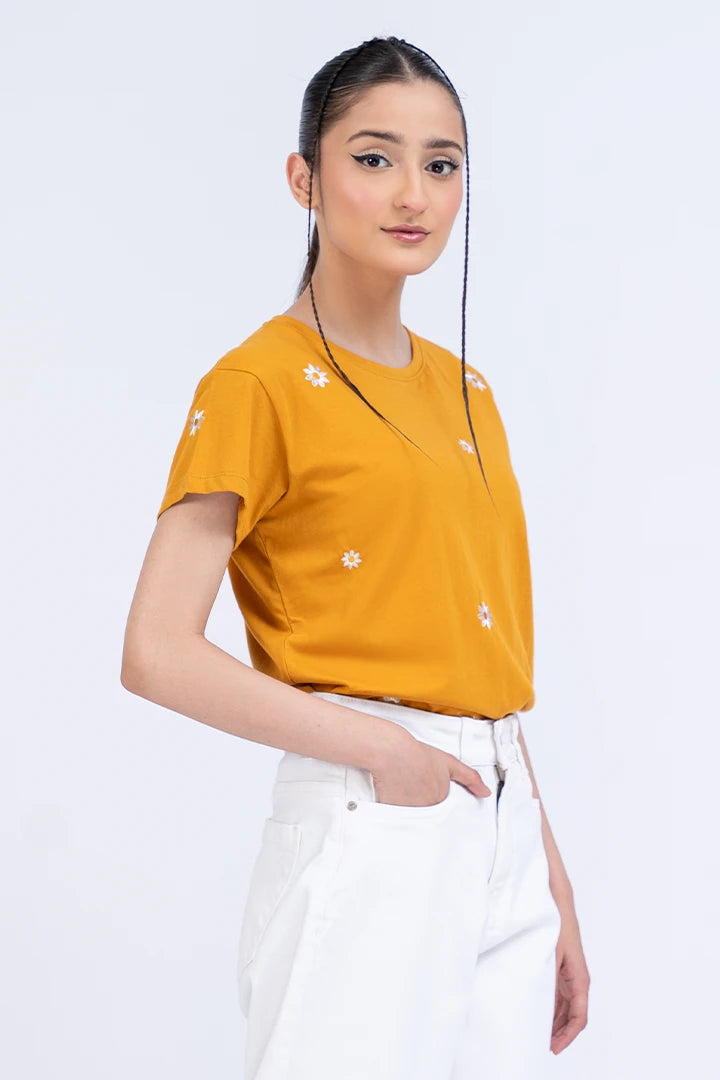 Mustard Embroidered T-Shirt