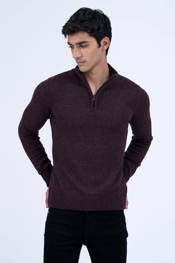 Dark Wine Lurex Quarter Zip Sweater