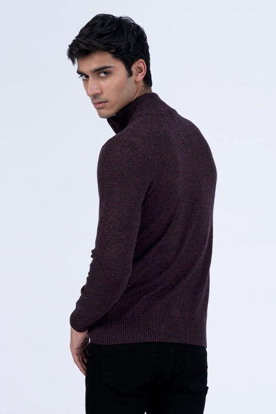 Dark Wine Lurex Mock Neck Zipper Sweater