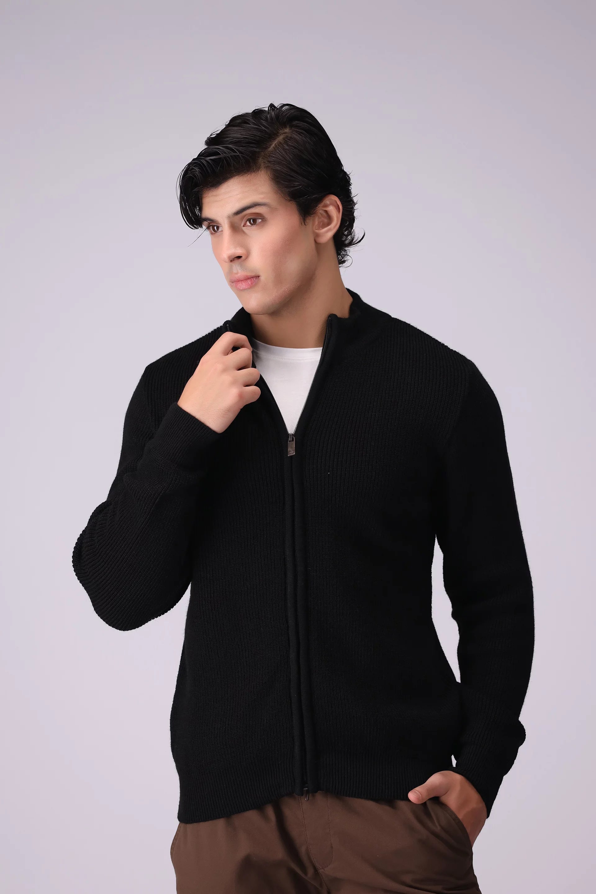 Half Cardigan Knit Zipper Sweater