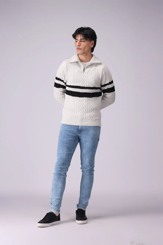 Cable Knit Quarter Zip Sweater - Cougar Clothing