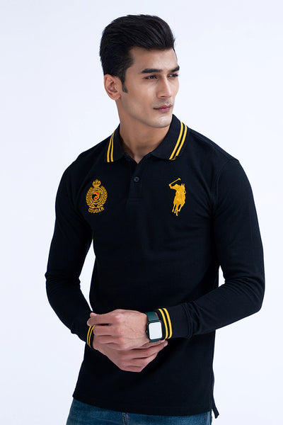 Black Full Sleeves Embroidered Polo