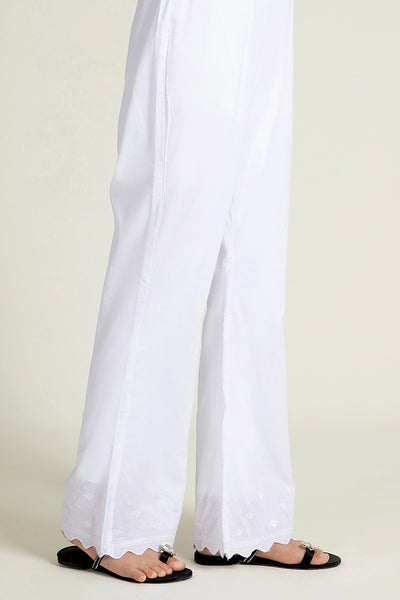 Embroidered Wide Leg White Trousers