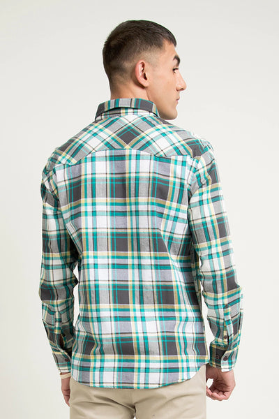 Green Double Pocket Checkered Casual Shirt
