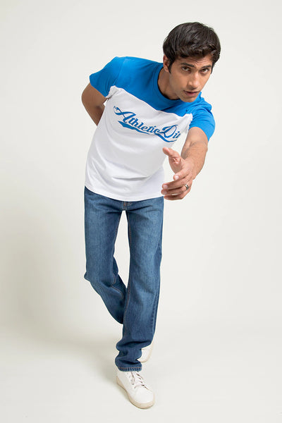 White Paneled Scripted T-Shirt