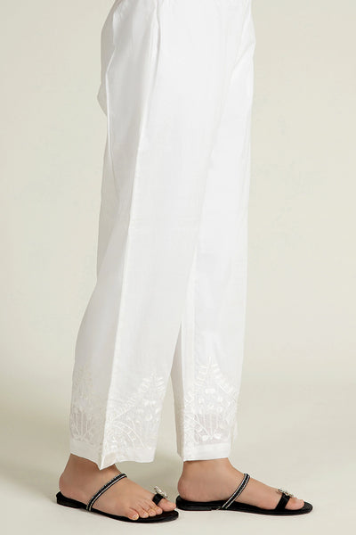 Embroidered White Wide Leg Trousers