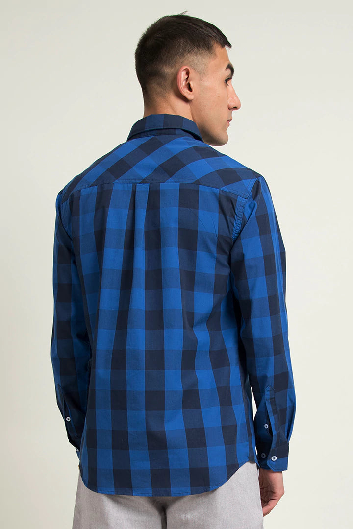 Navy Blue Checkered Casual Shirt