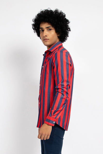 Red & Blue Striped Casual Shirt
