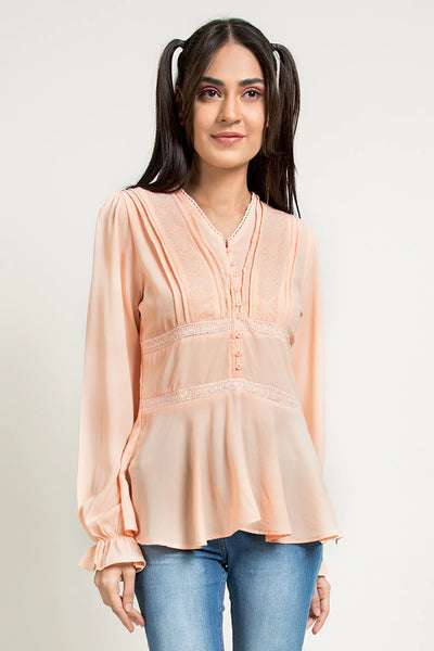Peach Embroidered Frock Style Top