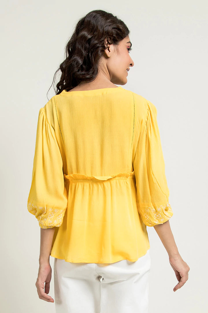 Yellow Frock-Style Embroidered Top