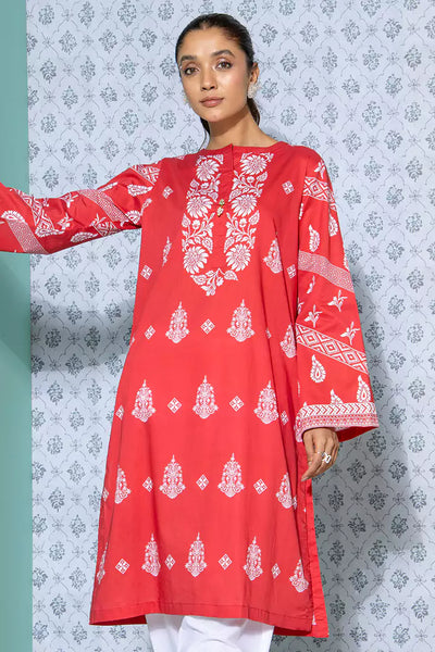 Red Printed Kurti With Pearl Tassel