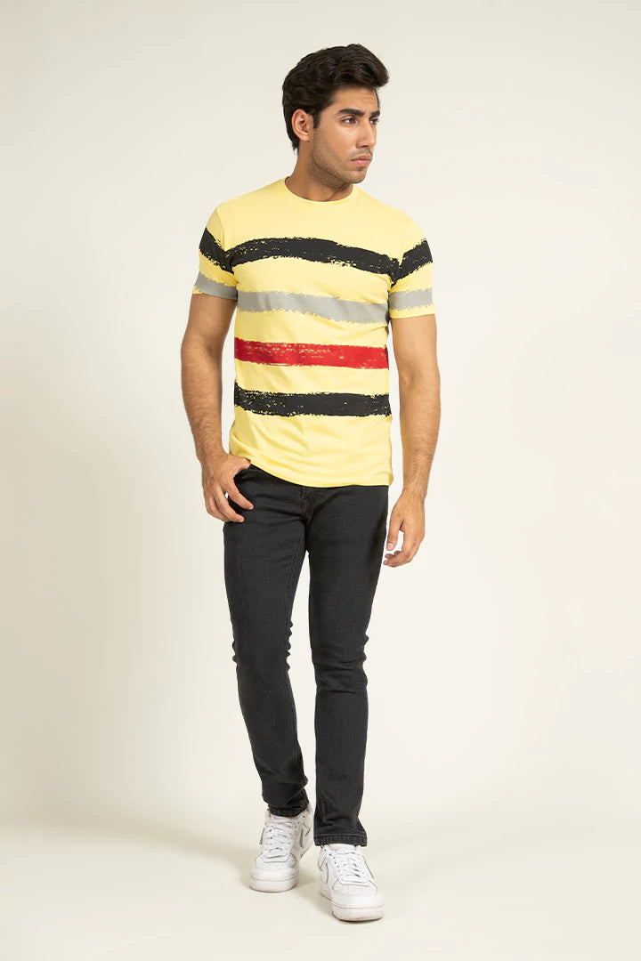 Yellow Abstract Striped T-Shirt