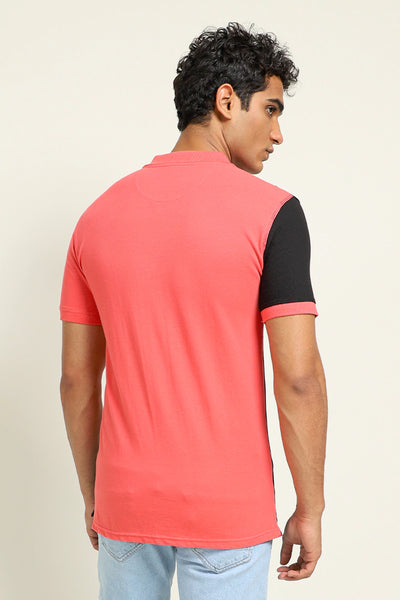 Pink Contrast Paneled Polo