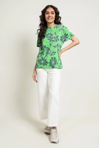 Green Floral Printed Oversized T-Shirt