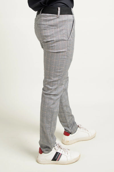 Grey Checkered Slim Fit Chino Pants