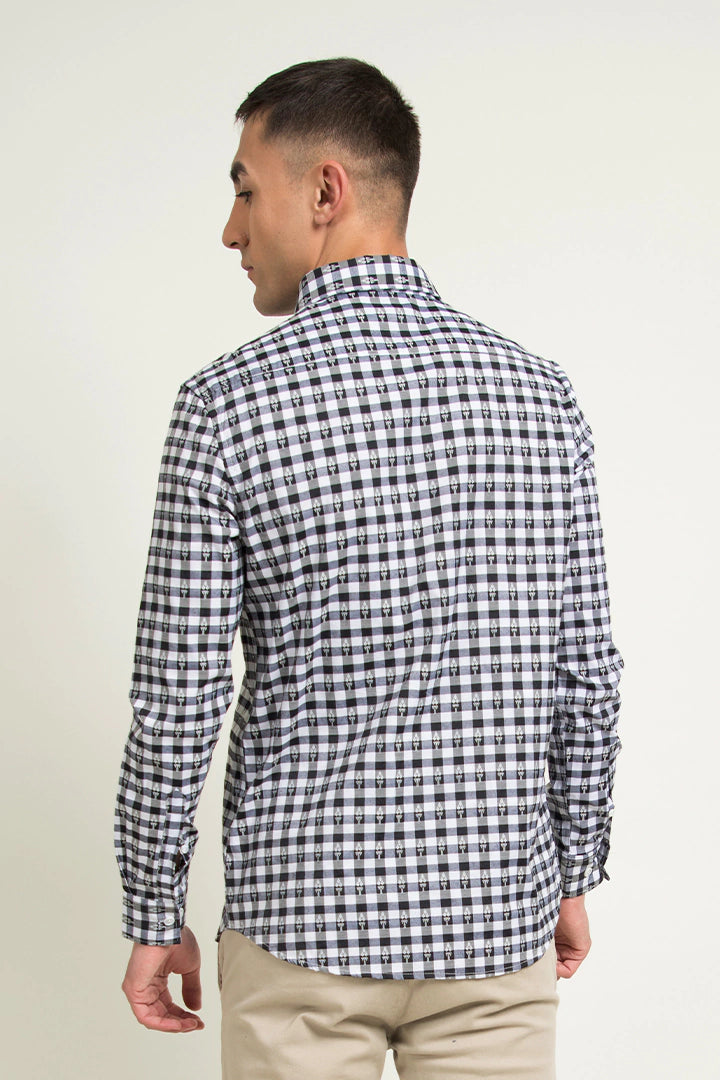 Black Slim Fit Checkered Casual Shirt