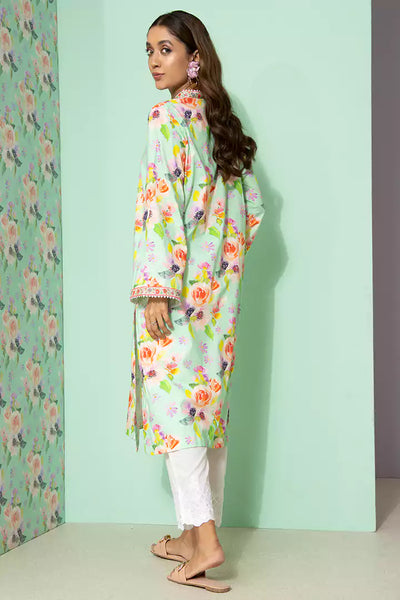 Green Ban Collar Printed Kurti