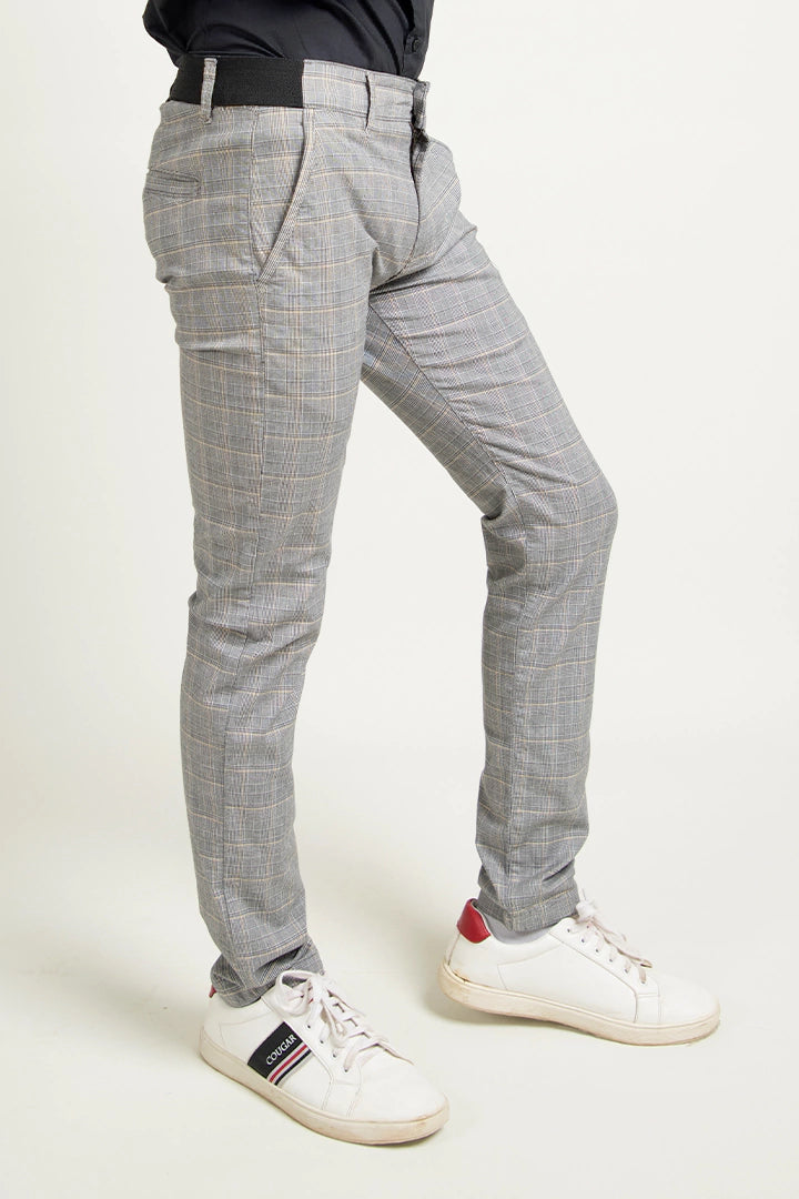 Grey Checkered Slim Fit Chino Pants