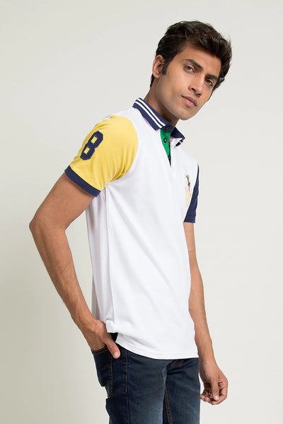 White Contrast Sleeves Polo