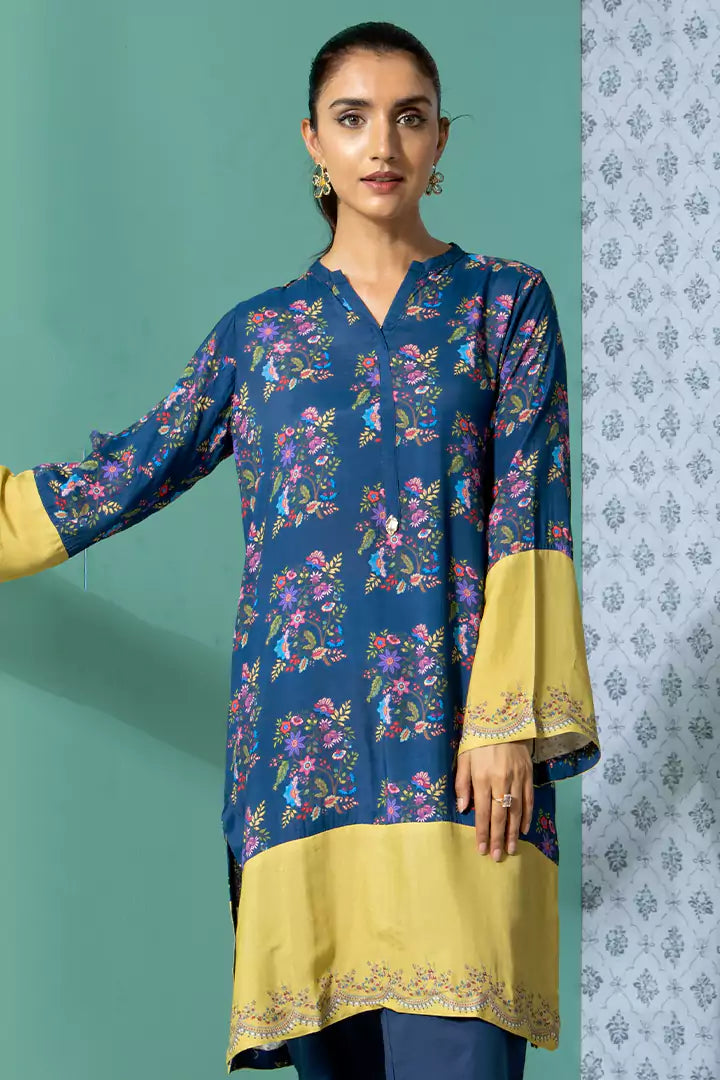 Navy Blue Printed Kurti With Trousers