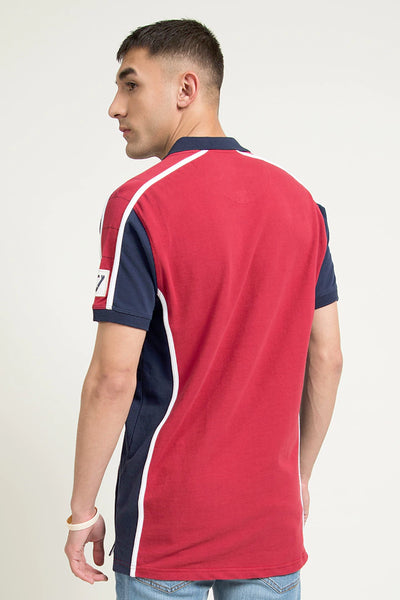 Red Color Block Polo