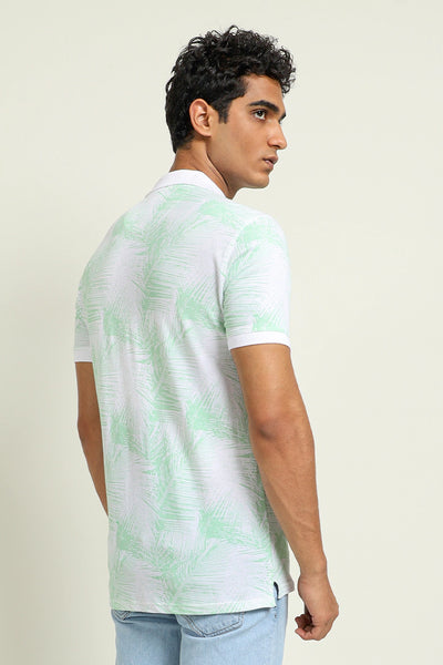 Mint Green Tropical Printed Polo