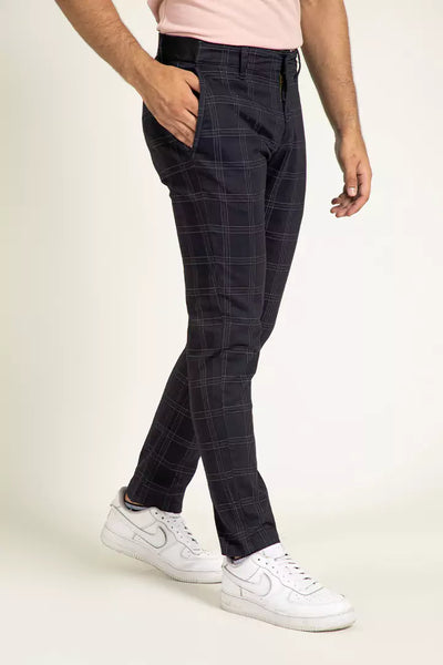 Navy Checkered Slim Fit Chino Pants