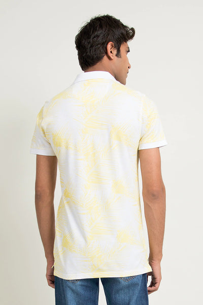 Pastel Yellow Tropical Printed Polo