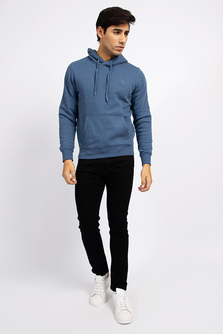 Blue Draw String Pullover Hoodie