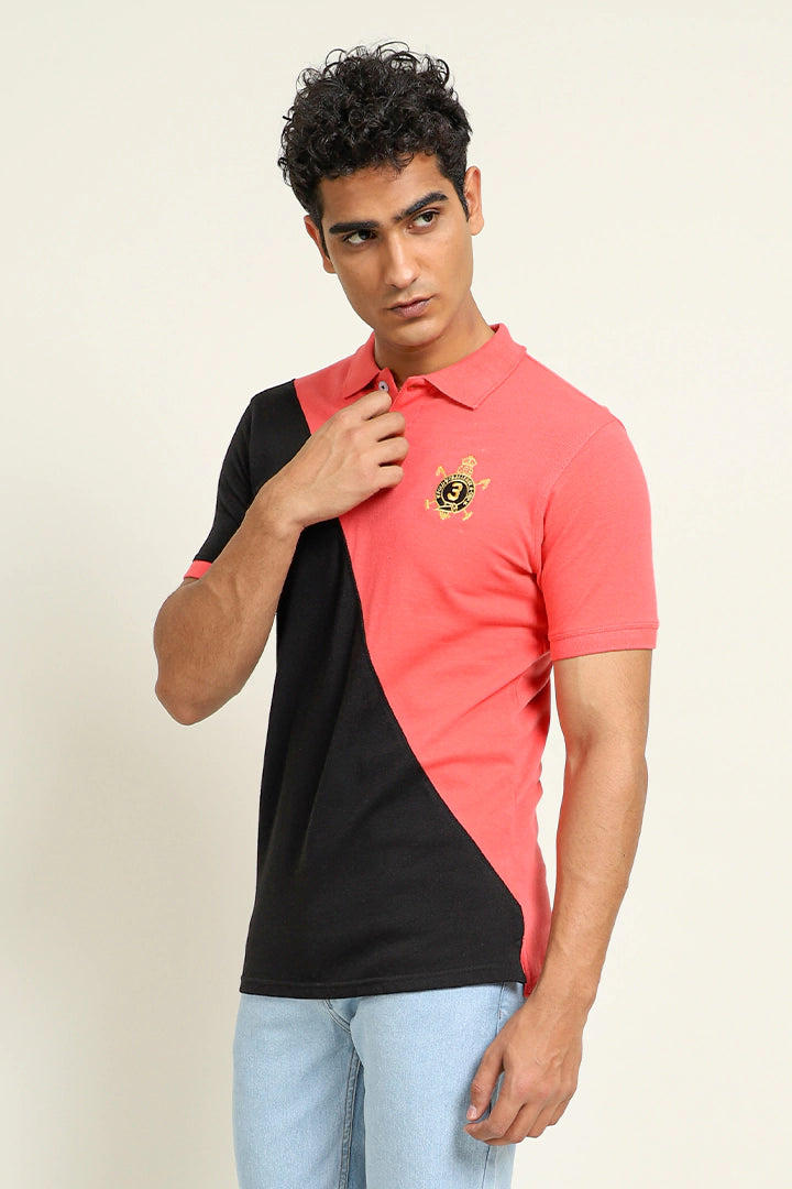 Pink Contrast Paneled Polo
