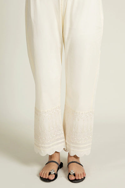 Cream White Embroidered Trousers