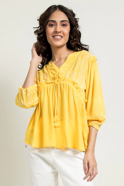 Yellow Frock-Style Embroidered Top