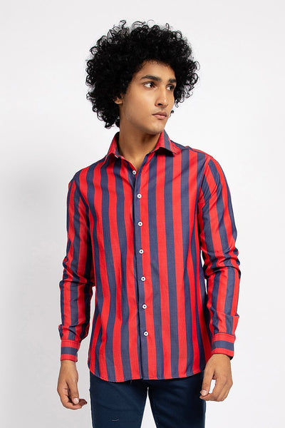 Red & Blue Striped Casual Shirt