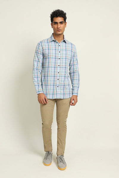 Sea Green Pocket Style Checkered Casual Shirt