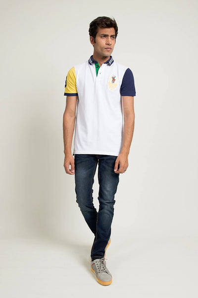 White Contrast Sleeves Polo