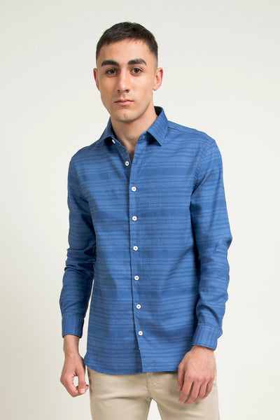 Blue Cotton Casual Shirt
