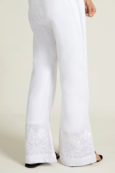 White Embroidered Bell Bottom Trousers