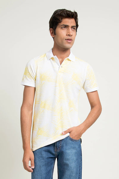 Pastel Yellow Tropical Printed Polo