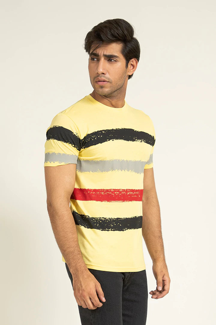 Yellow Abstract Striped T-Shirt