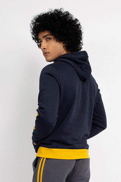 Navy Pullover Hoodie With Contrast Patches