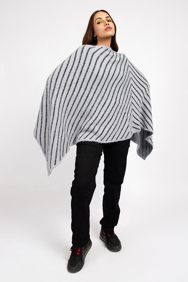 Grey Striped Poncho